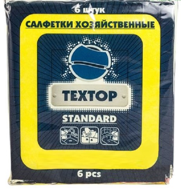 Салфетка вискозная STANDART,TEXTOP 30*35см, 6шт/упак, Т050