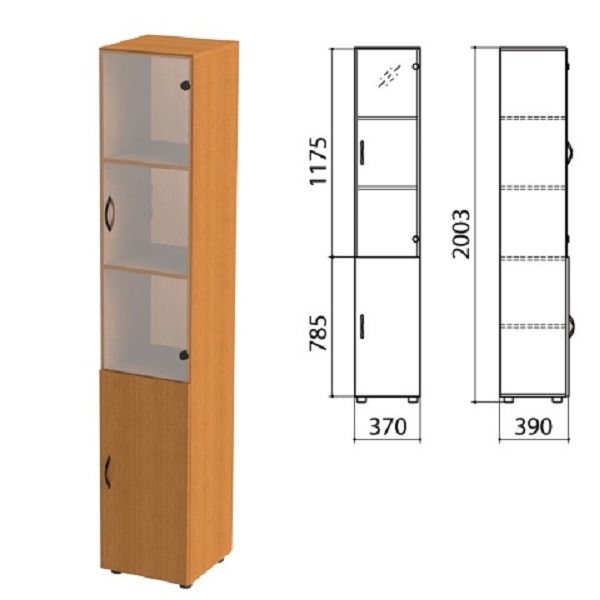 Шкаф закрытый со стеклом узкий Фея 370*390*2002 мм, орех, КФ10.5
