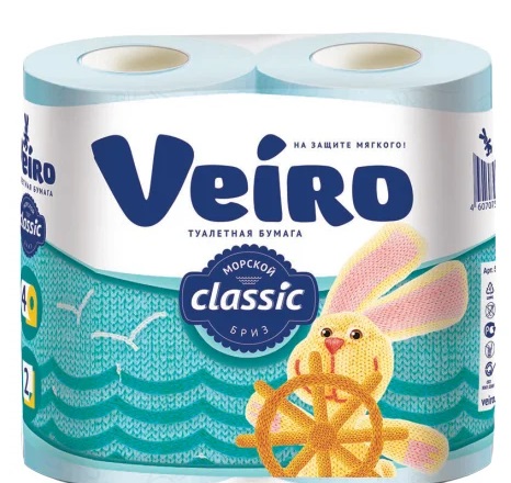 Туалетная бумага 4 рул. 2-х слойная Veiro Classic голубая