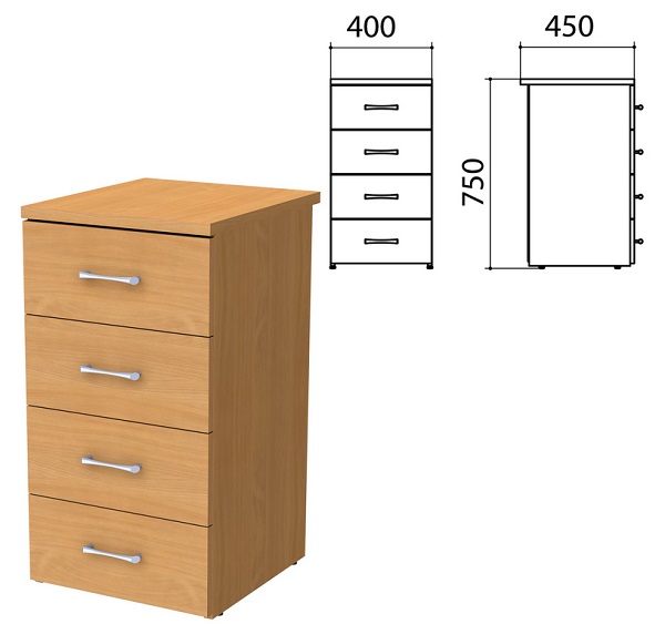 Тумба приставная 406*456*756 мм, 4 ящика, бук, Монолит КМ25.1