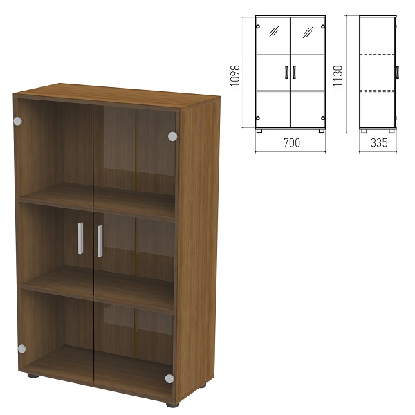 Шкаф закрытый со стеклом Канц 700*350*1126 мм, орех, К10.9