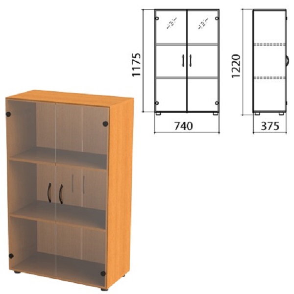 Шкаф закрытый со стеклом низкий Фея 740*390*1206 мм, орех, КФ20.5