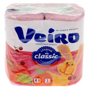 Туалетная бумага 4 рул. 2-х слойная Veiro Classic розовая