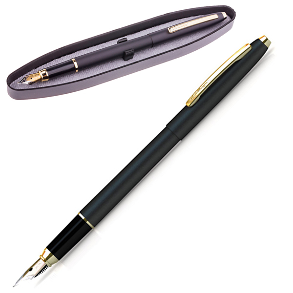 Ручка Berlingo перьевая GOLDEN Prestige CPs_82301 корпус черный/золото, 0,8мм, синяя, в футляре