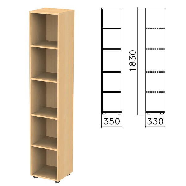 Шкаф стеллаж узкий Канц 350*330*1830 мм, 4 полки, бук, КК32.10