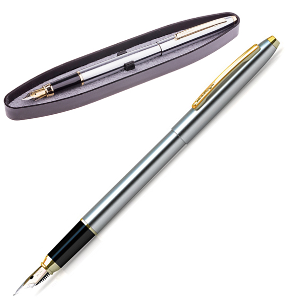 Ручка Berlingo перьевая GOLDEN Prestige CPs_82314 корпус хром/золото, 0,8мм, синяя, в футляре