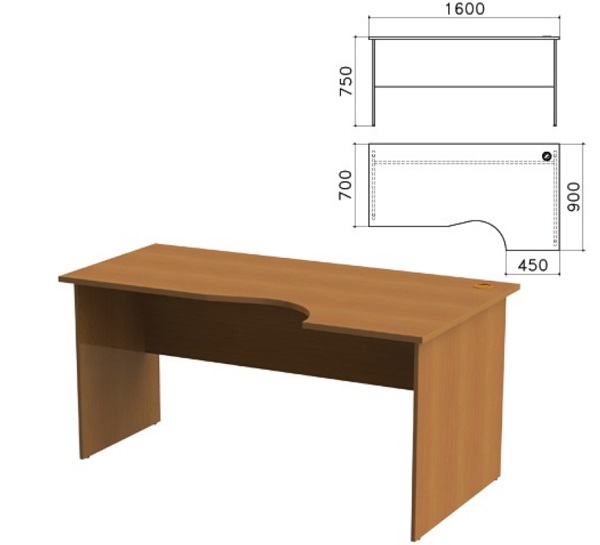 Стол письменный (правосторонний) 1600х900(700)х750 мм, орех, Монолит СМ6.3