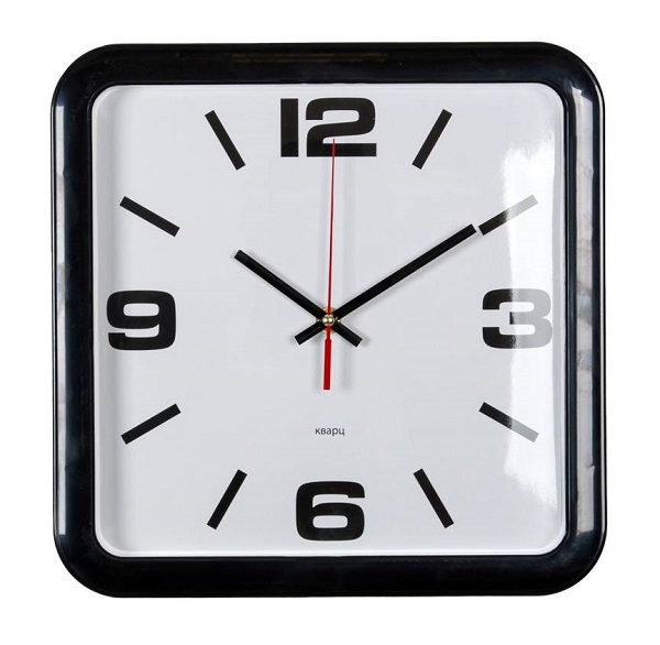Часы настенные Бюрократ WallC-S90P квадратные, черно-белый