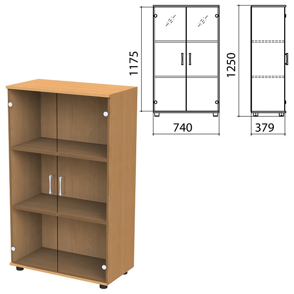 Шкаф закрытый со стеклом низкий Монолит 744*390*1252 мм, бук, КМ14.1