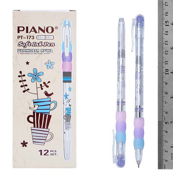 Ручка шариковая Piano PT-173 масл.основа, резин.грип, цв. корпус, синяя 
