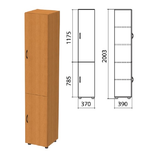 Шкаф закрытый  узкий Фея 390*390*2002 мм, орех, КФ13.5