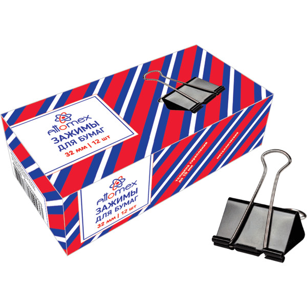 Зажим д/бумаг "Attomex" 32 мм.,12 шт. 4131303 черные