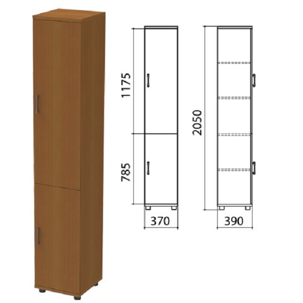 Шкаф закрытый узкий Монолит 374*390*2046 мм, орех, КМ8.3