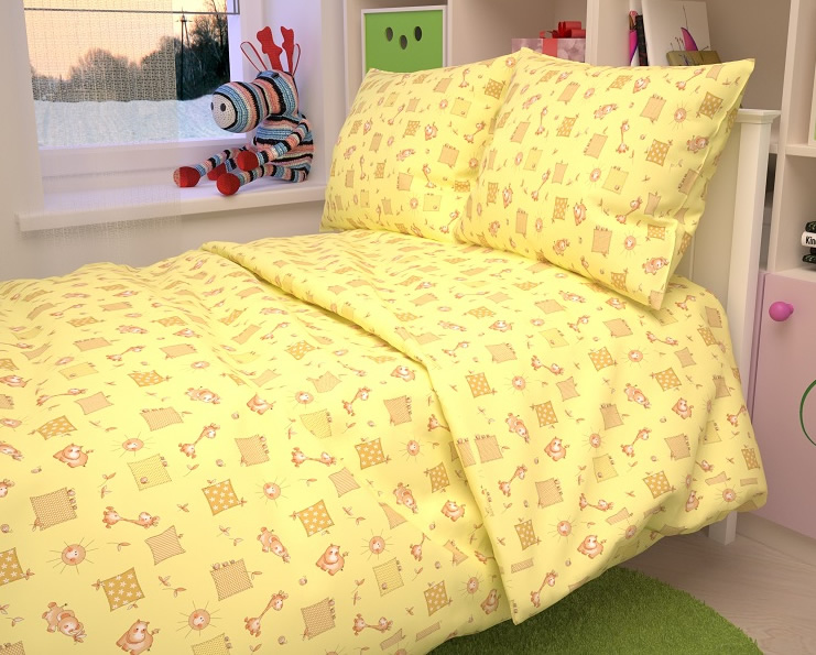 Постельное бельё для детских кроваток, бязь, Жирафики желтые
