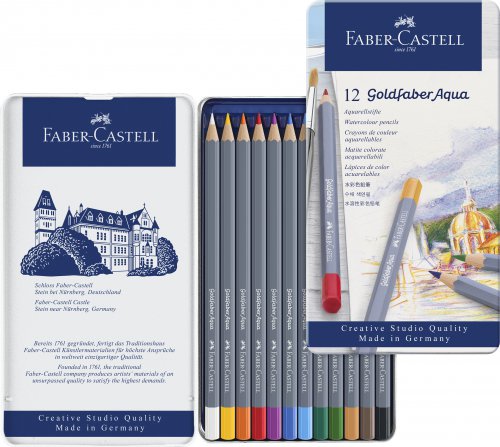 Акварельные карандаши 12 цв. Goldfaber Aqua в метал. коробке Faber Castell 114612