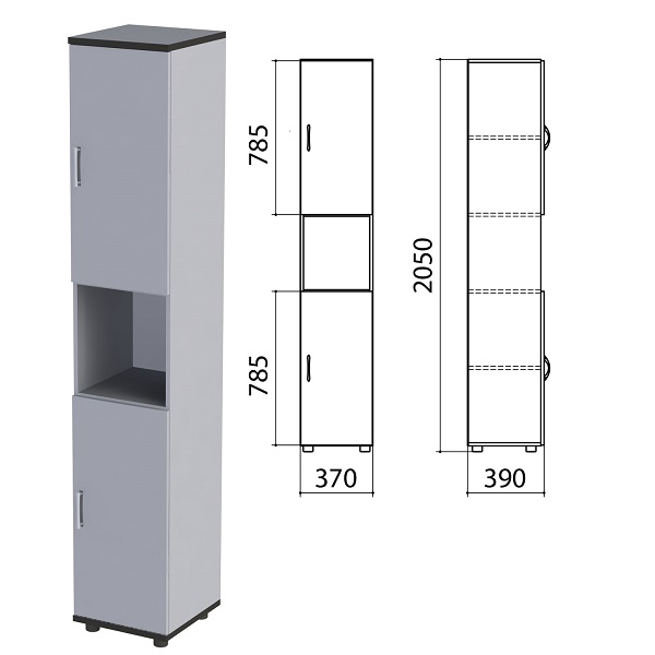Шкаф полузакрытый узкий Монолит 374*390*2046 мм, серый, КМ10.11