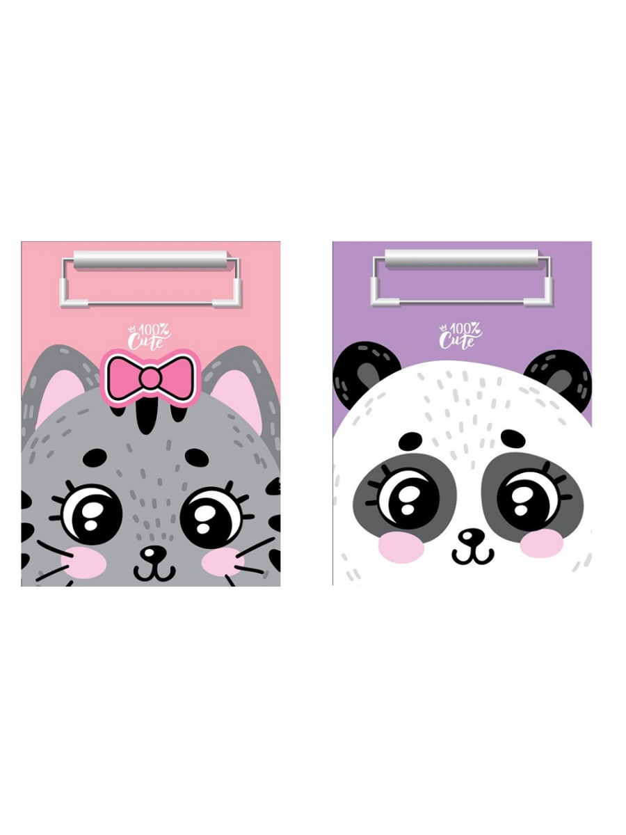 Набор 2 шт Доска-планшет А5 100% Cute. Panda&Cat с прижимом, лам. картон 2мм