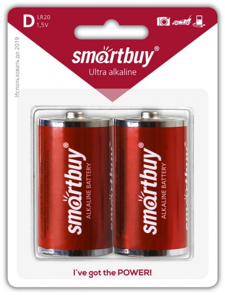 Батарейка Smartbuy LR20/2B (D) алкалиновая, 2шт/уп блистер (SBBA-D02B)