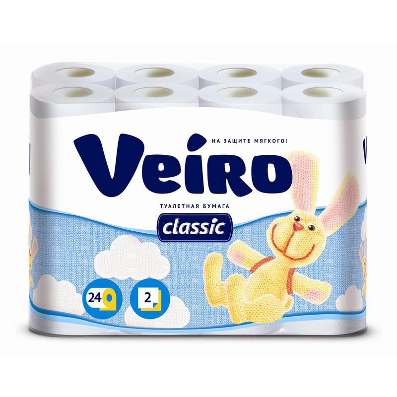 Туалетная бумага 24 рул. 2-х слойная Veiro Classic, белая
