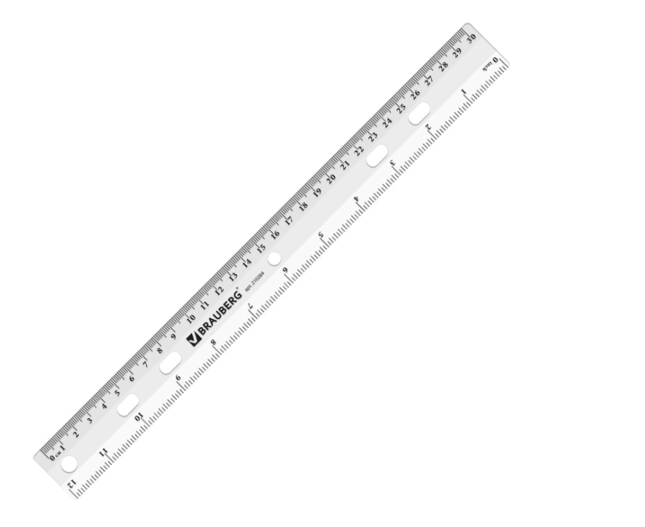 Линейка пласт. 30 см BRAUBERG "Сrystal", прозрачная, 210284