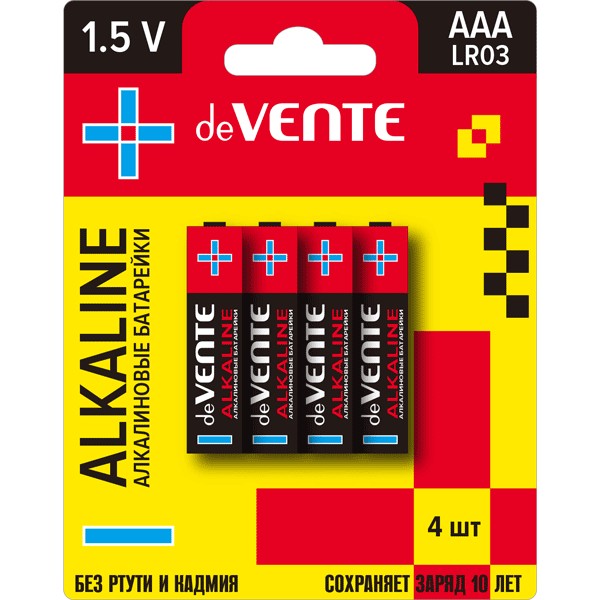 Батарейка deVENTE Alkaline LR03 AAA 4шт/уп 9010107