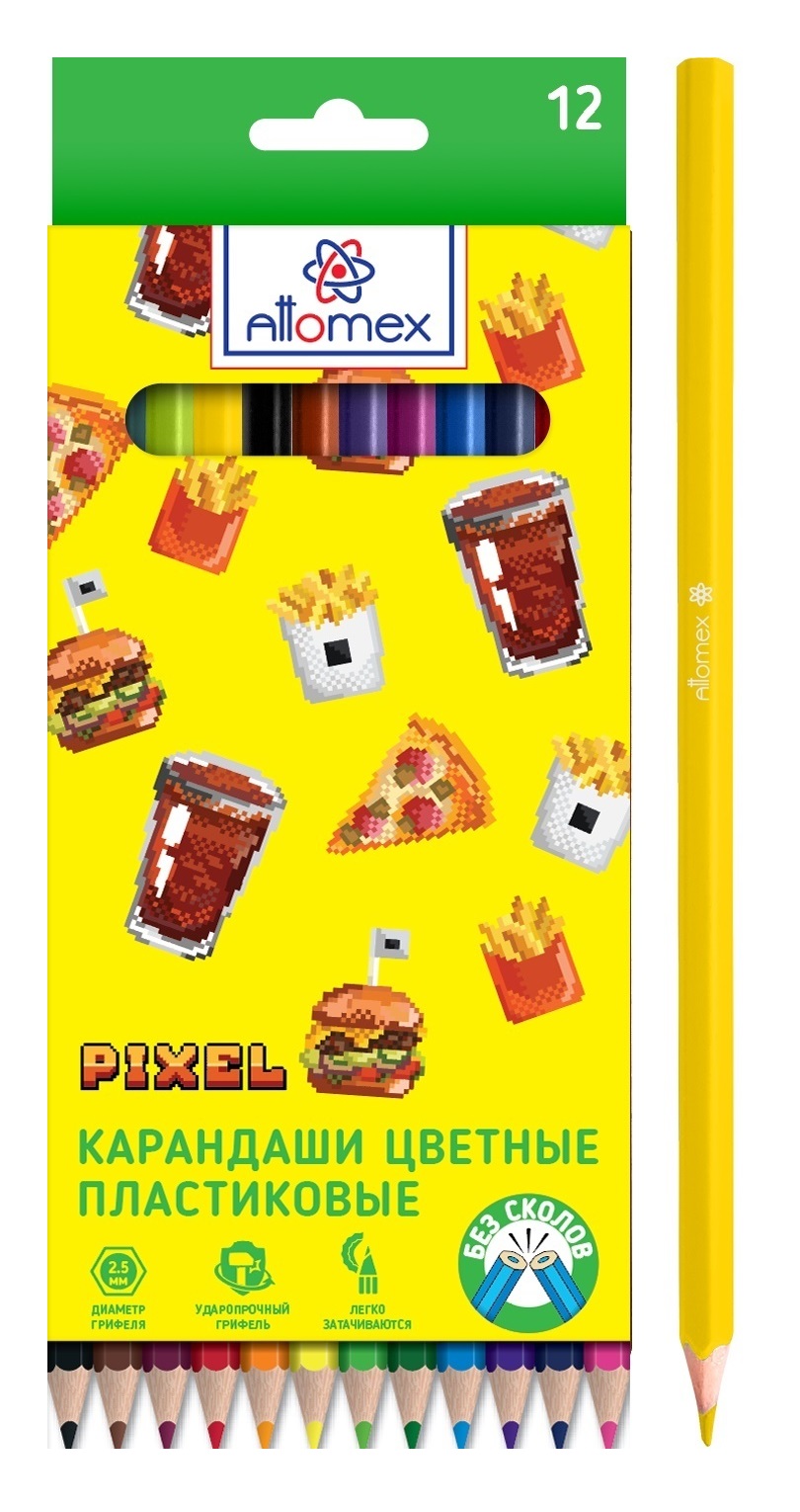 Карандаши цветные 12 шт. Attomex. Pixel 5022340 пластиковые